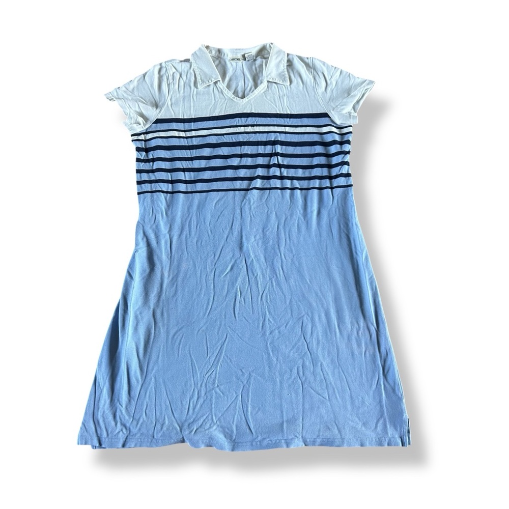 [Cherokee] White and Blue Striped Polo Dress